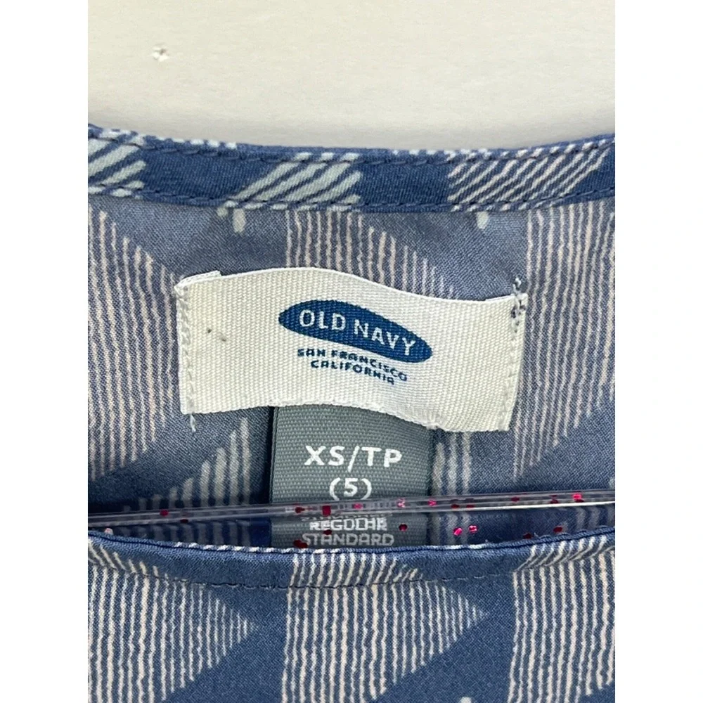 Old Navy Blue Print Blouse Youth Girls Size XS 5‎
